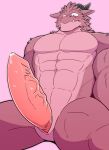  big_penis blush bodily_fluids dragon erection excited_expression genitals hi_res horn huge_penis male muscular muscular_male penis purple_(yokunaiplay) simple_background solo vein veiny_penis yokunaiplay 