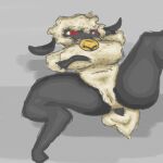  anthro bell big_breasts big_butt black_body bovid breasts butt caprine eeevveee female fluffy fluffy_chest fluffy_tail lying mammal on_back raised_leg red_eyes sheep solo tail thick_thighs 