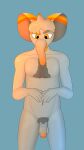  alternate_species anthro balls body_hair chest_hair elephant elephantid flaccid genitals glans grey_body gusta gusta_(gusta) hi_res male mammal nude orange_eyes orange_glans orange_stripes orange_tusks penis proboscidean pubes solo stripes 