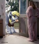  anoraknr blonde_hair clothing derp_eyes derpy_hooves_(mlp) door female friendship_is_magic hair hasbro hi_res human letter mammal mouth_hold my_little_pony pajamas ponies_in_real_life real slippers 