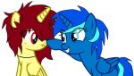  anonymous_artist blue_body blue_eyes blue_fur blue_hair blue_mane boop duo ears_up equid equine eyelashes eyelashes_through_hair fan_character female fur hair hasbro herm horn horse intersex jewelry mammal mane my_little_pony necklace nose_boop poking pony red_eyes red_hair red_mane sad sapphiremoon_(oc) smile translucent translucent_hair winged_unicorn wings yellow_body yellow_fur 