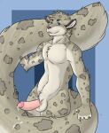  anthro big_tail bodily_fluids cum erection felid feline genital_fluids hi_res huge_tail humanoid_genitalia leaking_cum male mammal opalance pantherine snow_leopard solo tail tongue tongue_out wyebird 