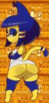 animal_crossing ankha_(animal_crossing) anthro big_butt black_eyes blue_hair breasts butt clothing crossed_arms dipstick_tail domestic_cat dress felid feline felis female frown hair half-closed_eyes hi_res looking_at_viewer looking_back mammal markings mole_(marking) multicolored_body narrowed_eyes nintendo solo tail tail_markings thick_thighs two_tone_body vilepluff wide_hips 