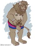  2022 anthro areola balls belly big_balls biped bisexual_pride_colors brown_body brown_fur brown_mane clock clothed clothing digital_media_(artwork) eyebrows facial_hair felid flaccid foreskin fur genitals hi_res humanoid_genitalia humanoid_penis keith_(aejann) lgbt_pride lion male mammal mane mature_anthro mature_male moobs mustache nipples overweight overweight_anthro overweight_male pantherine penis pride_color_clothing pride_color_underwear pride_colors pubes rileyavocado small_penis solo standing tail tail_tuft tan_body tan_fur tuft underwear underwear_only unretracted_foreskin watch wristwatch 