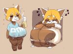  aggressive_retsuko ailurid anthro areola big_breasts bodily_fluids breasts brown_areola brown_body brown_nipples button_(fastener) clothing coffee_cup container cup dress_shirt eyes_closed female half-closed_eyes holding_container holding_cup holding_object huge_breasts hyper hyper_breasts lactating lactating_through_clothing mammal milk narrowed_eyes nipples red_panda retsuko sanrio shirt sixsidesofmyhead sleeping solo sound_effects straining_buttons topwear vowelless vowelless_sound_effect wet wet_clothing zzz 