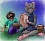  akhdir_(magaru109) anthro barefoot blush blush_lines cleaning cleaning_feet dirty_feet duo feet female foot_fetish foot_grab hi_res humanoid_feet laugh magaru109_(artist) male male/female male_feet mammal mouse murid murine open_mouth plantigrade rat rodent smile soles tickling tickling_feet toes 