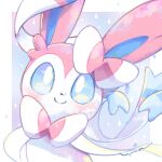  blue_eyes blush border bright_pupils closed_mouth commentary highres looking_up no_humans pokemon pokemon_(creature) smile solo surumeika_(ninfiiiir) sylveon symbol-only_commentary white_border white_pupils 