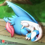  1:1 2019 3_fingers bedroom_eyes big_penis blue_body blush chest_markings closed_smile detailed_background digital_media_(artwork) erection eyelashes facial_markings feral fingers generation_3_pokemon genitals grass head_markings hi_res latios legendary_pokemon looking_at_viewer lying lying_on_ground male markings mask_(marking) mouth_closed multicolored_body narrowed_eyes nintendo nude on_side outside patreon patreon_logo penis pink_penis plant pokemon pokemon_(species) presenting presenting_penis red_eyes red_markings seductive shaded shikaro side_view signature solo tapering_penis text tree two_tone_body url vein veiny_penis water white_body wings 