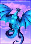  alternate_version_at_source anus balls belly black_body black_sclera blue_body blue_eyes blue_tongue claws cloud dragon feral flying genitals long_tail male open_mouth penis predator/prey skeletalheart sky tail teeth tongue tongue_out vore wings wyvern 