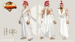  absurdres backless_dress backless_outfit breasts capcom character_name cleavage copyright_name dress highres marisa_(street_fighter) muscular muscular_female no_bra official_alternate_costume official_alternate_hairstyle official_art red_hair reference_sheet sandals standing street_fighter street_fighter_6 wedding_dress white_dress 