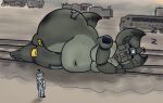  annoyed anthro belly big_belly big_breasts big_ears breasts digital_media_(artwork) duo engineer eyes_closed female human humanoid living_machine living_train locomorph locomotive lying machine macro male mammal not_furry obese obese_female on_side overweight overweight_female penelope_(pennsy) pennsy railway_track sleeping tail thick_neck thick_thighs train vehicle wide_hips 