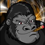  2008 abstract_background anthro ape black_body black_fur cigar cigar_in_mouth cigar_smoke dan_the_bear face_focus fur gor_(tomcat) gorilla grey_body grey_skin haplorhine looking_at_viewer male mammal object_in_mouth portrait primate red_eyes smile smiling_at_viewer smirk smirking_at_viewer smoking solo 