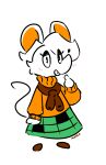  anthro ashley_graham_(resident_evil) big_ears blush blush_lines bottomwear cheek_tuft clothing curled_tail eyelashes facial_tuft female hi_res mammal mevka_(artist) mouse moushley murid murine rodent skirt smile smiling_at_viewer solo sweater topwear tuft turtleneck wholesome 