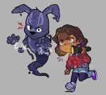  anthro bottomwear brown_body brown_hair brown_skin cassie_(fnaf) chibi child clothing colored_nails digital_media_(artwork) duo electric emehdeh female fist five_nights_at_freddy&#039;s five_nights_at_freddy&#039;s:_security_breach five_nights_at_freddy&#039;s:_security_breach_ruin flashlight footwear green_nails grey_background hair holding_object human lagomorph leporid male mammal mxes_(fnaf) nails purple_clothing purple_footwear purple_shoes rabbit red_clothing red_shirt red_topwear scottgames shaded shirt shoes shorts simple_background simple_shading star steel_wool_studios topwear watermark young 