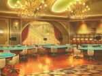  candle casino chair chandelier curtains game_cg indoors no_humans picture_(object) plant potted_plant reflective_floor roulette_table scenery screen slot_machine stairs table third-party_source uta_no_prince-sama uta_no_prince-sama:_shining_live 