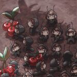  6+girls ant ant_costume antennae berry black_eyes brown_eyes brown_hair bug clone crossed_bangs dirt feathers gaecho_123 highres hololive hololive_english looking_up mini_person minigirl multicolored_hair multiple_girls nanashi_mumei shadow streaked_hair virtual_youtuber 