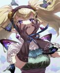  agitha blonde_hair bug butterfly earrings elbow_gloves frilled_shirt frills gloves happy highres jewelry looking_at_viewer pointy_ears pra_11 purple_eyes shirt short_sleeves the_legend_of_zelda the_legend_of_zelda:_twilight_princess twintails 