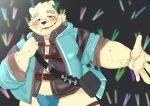  anthro bear blush bulge cigarette cigarette_in_mouth clothing concert eyebrows eyewear glasses glowstick goggles hi_res jacket leib_(tas) lifewonders male mammal microphone object_in_mouth overweight polar_bear sahuel_s singing smoking solo speedo swimwear thick_eyebrows tokyo_afterschool_summoners topwear ursine 