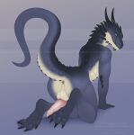  anthro anus aroused balls blue_body butt chain dragon genitals green_eyes hi_res knot male penis playful presenting ravey_yurikai_silverclaw_(raverdragon93) scalie solo tail ulven-f western_dragon 
