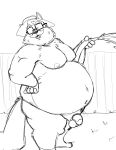  2023 absurd_res anthro balls belly big_belly bravo canid canine clothing eyewear flaccid fox genitals glasses hat headgear headwear hi_res humanoid_hands male mammal mature_male moobs nipples overweight overweight_male penis sketch solo 