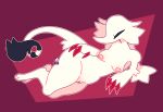  anthro black_sclera breasts claws female genitals hi_res lying nipples on_side pink_nipples pussy red_eyes tail white_body 