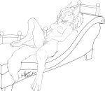  anthro big_ears breasts canid canine chair claws deerwalker digitigrade eyes_closed female fennec fox furniture genitals hi_res kittensnark line_art lounge_chair lounging mammal masturbation nipples nude pussy simple_background smile solo 
