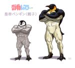  abs animal animal_focus animal_name artist_name beak bird black_eyes colored_text commentary crossed_arms emperor_penguin full_body looking_at_viewer matataku muscular no_humans original penguin penguin_chick shadow signature simple_background standing translated webbed_feet white_background 