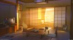  artist_name chair geta highres indoors kettle light_rays no_humans original picture_frame scenery self-upload sitai_13 sunlight sunset table tatami television vase 