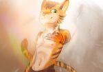  anthro blurred_background felid girly green_eyes hi_res inviting looking_at_viewer male mammal nipples pantherine solo stampmats tiger yellow_body 