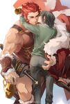  2boys adling ancient_greek_clothes beard black_hair cape couple facial_hair fate/grand_order fate/zero fate_(series) from_above greco-roman_clothes hand_on_another&#039;s_ass iskandar_(fate) large_pectorals leather male_focus mature_male multiple_boys muscular muscular_male pectorals red_eyes red_hair sidepec size_difference smile thick_eyebrows waver_velvet yaoi 