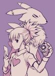  ayame_(artist) belt child digimon digimon_(creature) digimon_tamers digivice fluffy fox_girl furry hair_ornament hairpin heart long_hair makino_ruki ponytail purple_background renamon simple_background tail 