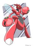  absurdres border closed_mouth commentary_request dated frown full_body highres horns kimii_(f07_harmony) legs_apart looking_to_the_side no_humans pincers pokemon pokemon_(creature) scizor solo standing white_border yellow_eyes 