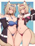  2girls animal_ear_fluff animal_ears blonde_hair blue_brooch blue_eyes blue_hair breasts dog_ears dog_girl female_pubic_hair fuwawa_abyssgard hair_ornament hairband highres hololive hololive_english large_breasts mococo_abyssgard multicolored_hair multiple_girls pink_eyes pink_hair pink_hairband pubic_hair pubic_hair_peek siblings sisters small_breasts streaked_hair twins variant_set varniskarnis virtual_youtuber 