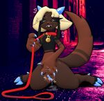  &lt;3 2_horns 3d_(artwork) aai_(dreamscreep) angelhive anthro bangs blonde_hair bodily_fluids claws clitoris cloven_hooves digital_media_(artwork) ears_down eyelashes fangs female fur fur_markings genital_fluids genitals hair handpaw hi_res hooves horn hybrid kneeling leash leash_and_collar markings masturbation paws photo_background photography_(artwork) pivoted_ears pussy_juice smile solo spiral_eyes sweat teeth toe_claws vaginal vaginal_masturbation 