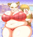  anthro big_breasts bra breasts canid canine clothing cocolog cover eyewear female fur glasses glistening glistening_body half-closed_eyes huge_breasts looking_at_viewer mammal markings narrowed_eyes navel overweight overweight_female panties raccoon_dog raised_tail red_bra red_clothing red_panties red_underwear ring_(marking) ringtail solo tail tail_markings tanuki thick_thighs underwear white_body white_fur wide_hips 