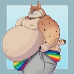  anthro belly big_belly big_bulge bottomwear bulge clenched_teeth clothing eddiefragoso felid feline fur grey_bottomwear grey_clothing grey_pants hi_res looking_down lynx male mammal meme moobs multicolored_clothing multicolored_underwear narrowed_eyes navel nipples obese obese_anthro obese_male overweight overweight_anthro overweight_male pants rainbow_clothing rainbow_underwear red_eyes sharp_teeth short_tail simple_background solo spots tail tan_body tan_fur teeth tight_bottomwear tight_clothing tight_pants tight_pants_(meme) underwear vladimir_yovanavich 