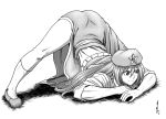  1girl beret hat hong_meiling jack-o&#039;_challenge kneehighs koyubi_(littlefinger1988) long_hair monochrome shirt shoes short_sleeves side_slit simple_background skirt socks star_(symbol) thighs top-down_bottom-up touhou vest white_background white_shirt 