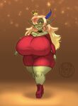  big_breasts blonde_hair breasts cleavage clothed clothing female footwear goblin green_body green_skin hair hair_over_eye hi_res huge_breasts humanoid hyper hyper_breasts not_furry one_eye_obstructed shoes solo thick_thighs yorutamago 