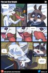  2023 anthro areola balls breasts brown_body brown_fur canid canine clothed clothing comic dialogue digital_media_(artwork) duo english_text fellatio female fur genitals hi_res jonan_dane_(siroc) kneeling lyra_sovenka_(siroc) male male/female mammal multicolored_body multicolored_fur nipples oral patreon penile penis procyonid raccoon sex siroc star_wars text twitter two_tone_body two_tone_fur white_body white_fur 