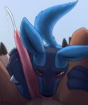  absurd_res bodily_fluids cervine cum deer first_person_view generation_4_pokemon genital_fluids genitals hi_res koba licking lucario mammal nintendo oral penis pokemon pokemon_(species) simple_background tongue tongue_out 