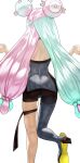  1girl ass back bare_shoulders blue_hair character_hair_ornament hair_ornament highres iono_(pokemon) light_blue_hair long_hair low_twintails multicolored_hair pantyhose pink_hair pokemon pokemon_(game) pokemon_sv sleeves_past_wrists solo split-color_hair twintails uenoryoma 