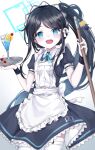  &lt;key&gt;_(robot)_(blue_archive) 1girl absurdres apron aris_(blue_archive) aris_(maid)_(blue_archive) black_hair blue_archive blue_eyes blue_halo blush broom cherry cocktail_glass cup dress drinking_glass food frills fruit halo highres long_hair looking_at_viewer maid maid_apron maid_headdress official_alternate_costume open_mouth ponytail short_sleeves smile very_long_hair white_apron wristband yum_draw 