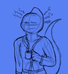  2023 amphibian anthro bathroom beverage chameleon coffee digital_media_(artwork) half_body holding_coffee_mug hybrid lizard nonbinary_(lore) reptile salamander scalie solo sovrim_terraquian spike_psydrag 