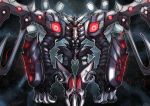  black_background claws duel_monster electricity extra_eyes full_body highres looking_at_viewer mecha nankou_(koutanan) no_humans red_eyes robot signature simple_background solo stellar_nemesis_t-phon_-_doomsday_star yu-gi-oh! 