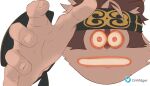  0_0 1boy ainu_clothes angry animal_ears bara crazy_eyes dr_whiger emoji furry furry_male grey_fur hand_focus highres horkeu_kamui large_pectorals male_focus open_mouth outstretched_hand parody parody_request pectorals reaching_towards_viewer solo tokyo_afterschool_summoners two-tone_fur white_fur wide-eyed wolf_boy wolf_ears 