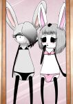  absurd_res anthro clothed clothing crossdressing duo female fur girly hair hi_res lagomorph leporid looking_at_viewer male male/female mammal rabbit simple_background smile tixi_bnuy white_body white_fur white_hair 