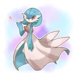  alternate_color animal_focus blowing_kiss english_commentary gardevoir heart no_humans one_eye_closed pokemon pokemon_(creature) red_eyes shiny_pokemon towa_(clonea) watercolor_background white_background 