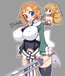  archer_(disgaea) blonde_hair breast_envy breasts brown_hair disgaea gigantic_breasts huge_breasts impossible_clothes impossible_shirt large_breasts long_hair magic_knight_(disgaea) masked_agent nipples pointy_ears puffy_nipples shirt short_hair small_breasts thick_thighs thighs tight_clothes tight_shirt twintails wide_hips 