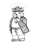  anthro bancho belly canid canine canis clothing coat container cup doku8yume8denpa domestic_dog drinking facial_hair footwear hat headgear headwear lifewonders live_a_hero male mammal mustache navel procy sandals shirtless short_stack sketch slightly_chubby solo straw topwear 