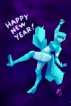  1girl alien armor blue_eyes breasts colored_skin green_panties happy_new_year high_heels highres humanoid_robot lyzack m-a-v-e-r-i-c-k medium_breasts panties robot smile solo thick_thighs thighs transformers transformers_victory underwear white_skin 